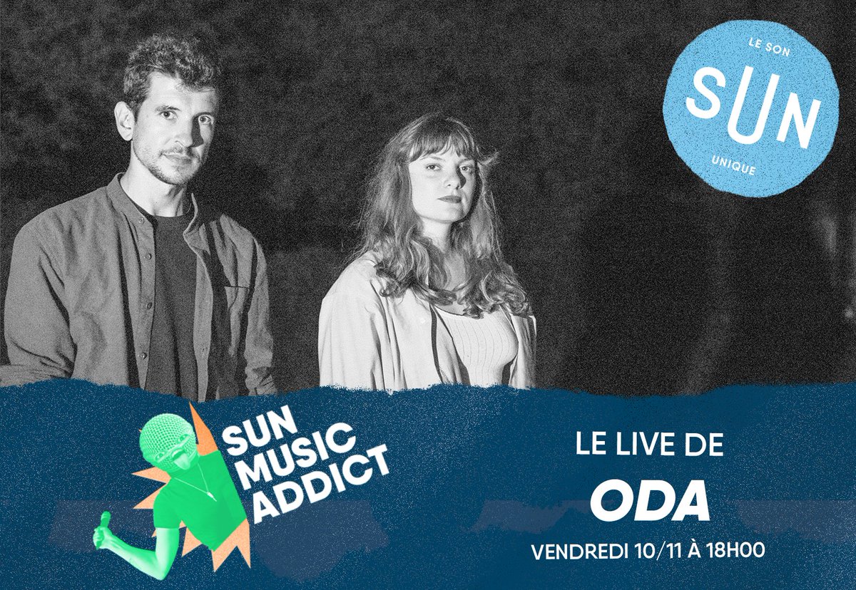 LeSonUnique's tweet image. Quand le folk s’allie à des sonorités synthétiques, ça donne oda. Une musique poétique avec une puissance envoutante. On reçoit le duo demain soir dans le SUN Music Addict.

👉 RDV vendredi 10/11 à 18h00 sur SUN 🎶

#Live #Oda #SUNMusicAddict