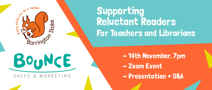 If there are any bloggers, tweeters and bookshops with good teacher contacts we would be grateful for a boost for this FREE event as it is the last Bounce/Barrington Stoke event and it will be amazing 
you can sign up here 
forms.gle/BsLgwYUWh4qbmY…