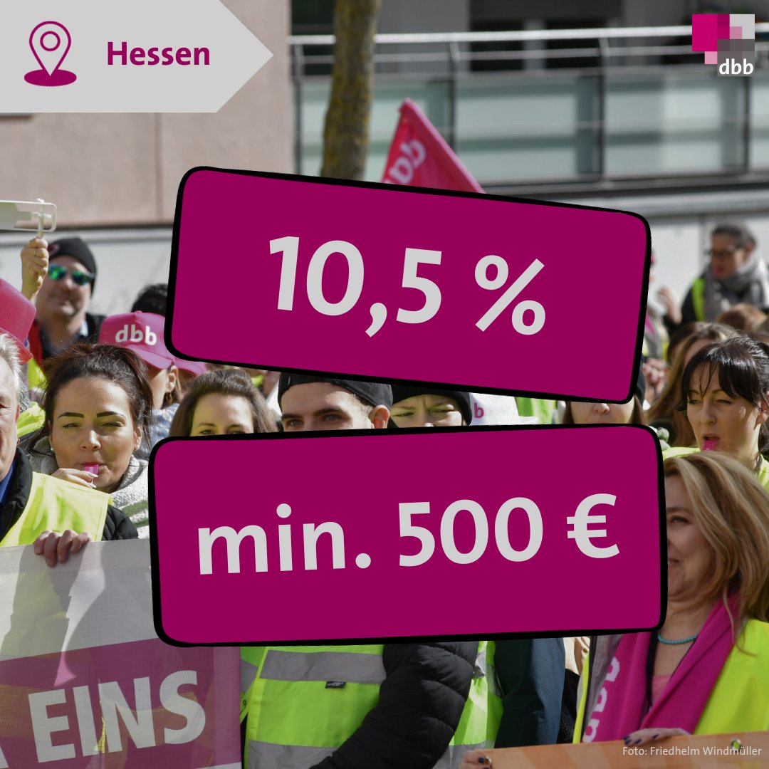 10,5 Prozent, mindestens aber 500 Euro mehr: Das ist nicht nur unsere Forderung in der laufenden #Einkommensrunde mit der Tarifgemeinschaft deutscher Länder, sondern auch in den Verhandlungen mit dem Land #Hessen, die im Februar 2024 beginnen.
dbb.de/artikel/dbb-fo…