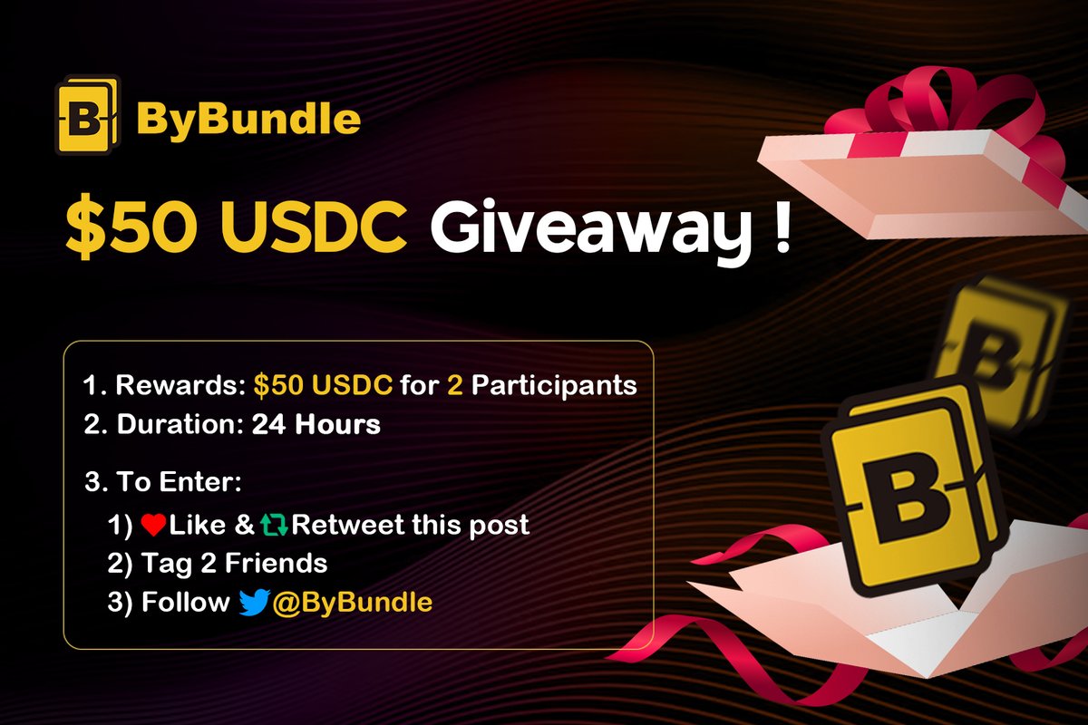 bybundle's tweet photo. 📢ByBundle - $50 USDC #Giveaway _1

🏆Prize: 50 $USDC for 2 Participants

✅To enter:
  1⃣❤️Like and RT this post 
  2⃣ Tag 2 Friends
  2⃣ Follow @ByBundle

⏰24Hours(Until Nov 10, 11am UTC)

  #Crypto #NFT #Bybundle https://t.co/74vPCR1Ozk