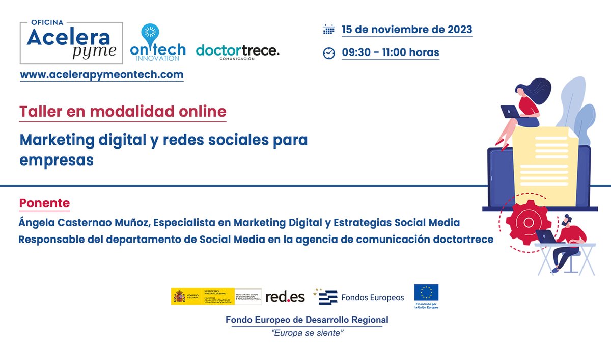 El calendario de jornadas divulgativas para #pymes y autónomos de #AceleraPymeonTech tiene nueva parada 👇
➡️Seminario online 'Marketing digital y redes sociales para empresas'
🗓️15 de noviembre a las 9:30 h. 
n9.cl/joz3y
#OficinasAceleraPyme #AceleraPyme #FEDER