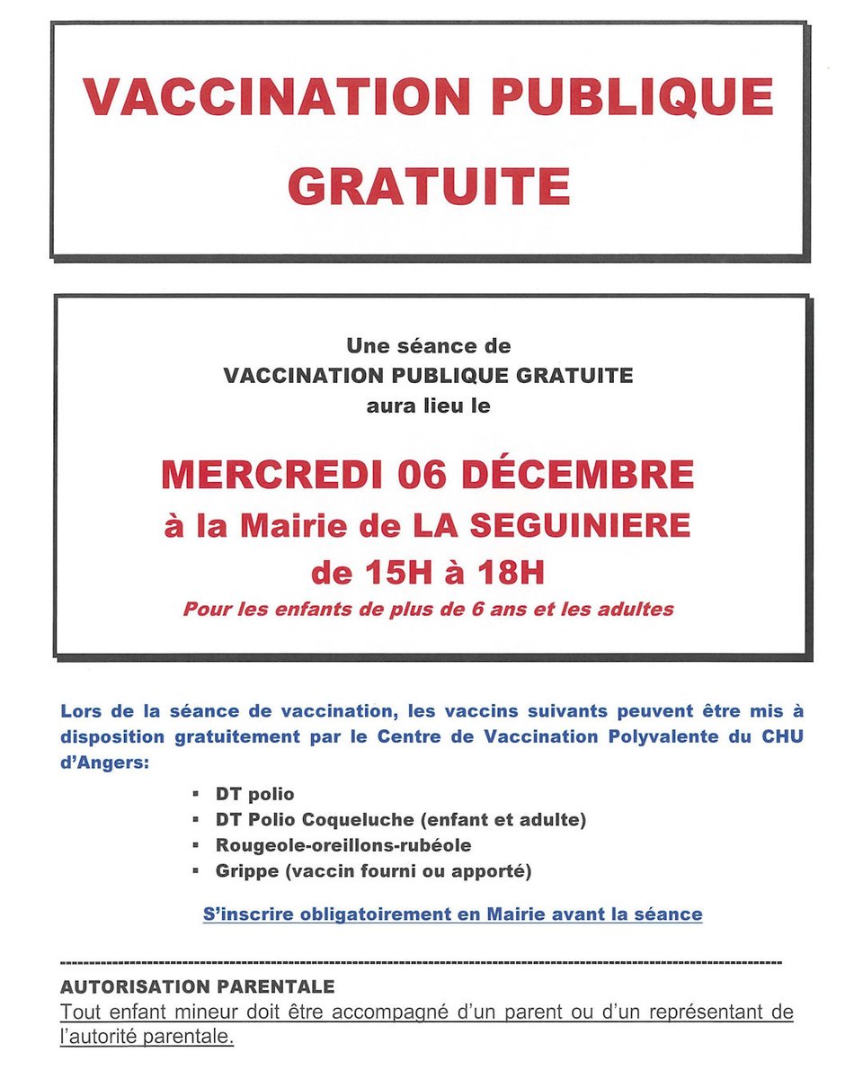 LaSeguiniere49's tweet photo. #vaccination #vaccinationpublique #DTPolio #grippe #rougeole #oreillons #rubéole #Séguinière https://t.co/XlBomCaZ9h