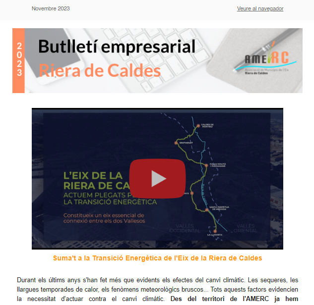 pespm's tweet photo. 📌Publicat el Butlletí Empresarial de la #RieradeCaldes del mes de novembre
♻️Parlem del videorelat de la #TransicióEnergètica al territori i de les Comunitats Energètiques Industrials
Llegeix el Butlletí➡️https://t.co/ohLuqRRCrj
#ButlletíEmpresarial #AMERC https://t.co/diEehPzrhb