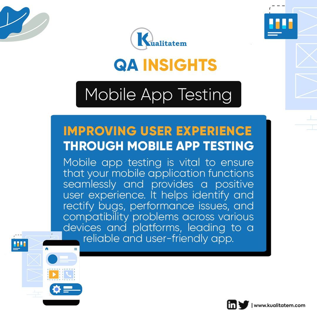 Kualitatem's tweet image. How does Mobile App Testing improve user experience? Find out below!
#mobileapptesting #userexperience #mobileapp #testing