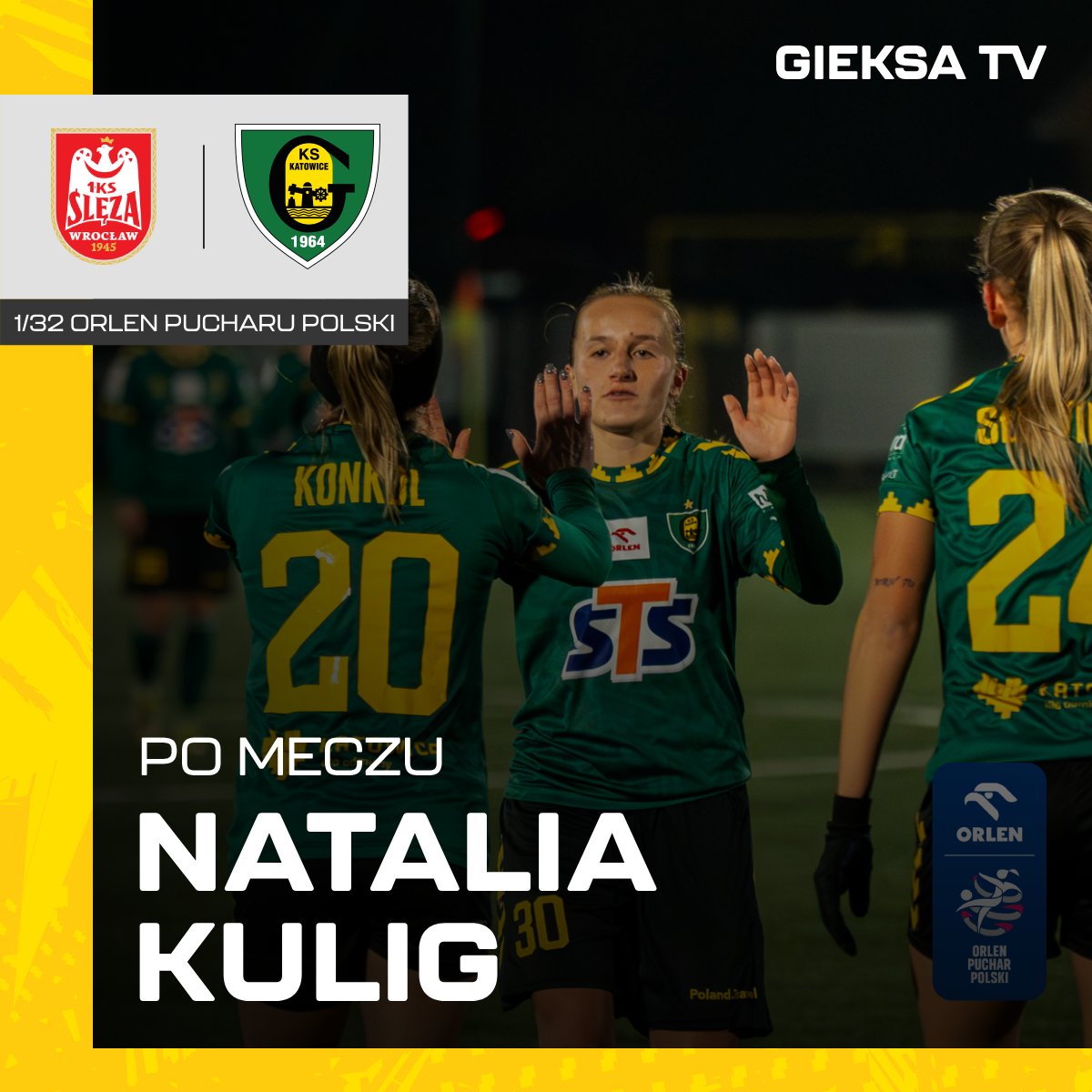 GKSKobiety's tweet photo. 📺[GIEKSA TV] Prezentujemy rozmowę z Natalią Kulig po zwycięskim meczu z 1KS Ślęzą Wrocław oraz bramki Mistrzyń Polski z pucharowego spotkania ⚽🏆

WIDEO 👉 https://t.co/hWLBLPcy9k https://t.co/E902KJ9oVa