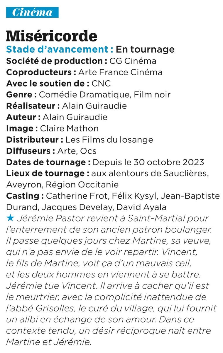 DestinationCin2's tweet photo. Miséricorde !
Catherine Frot dans le prochain Alain Guiraudie (L’Inconnu du Lac, Rester Vertical…), on a hâte !
Le tournage a débuté la semaine dernière in #EcranTotal https://t.co/KKTjAum8KO