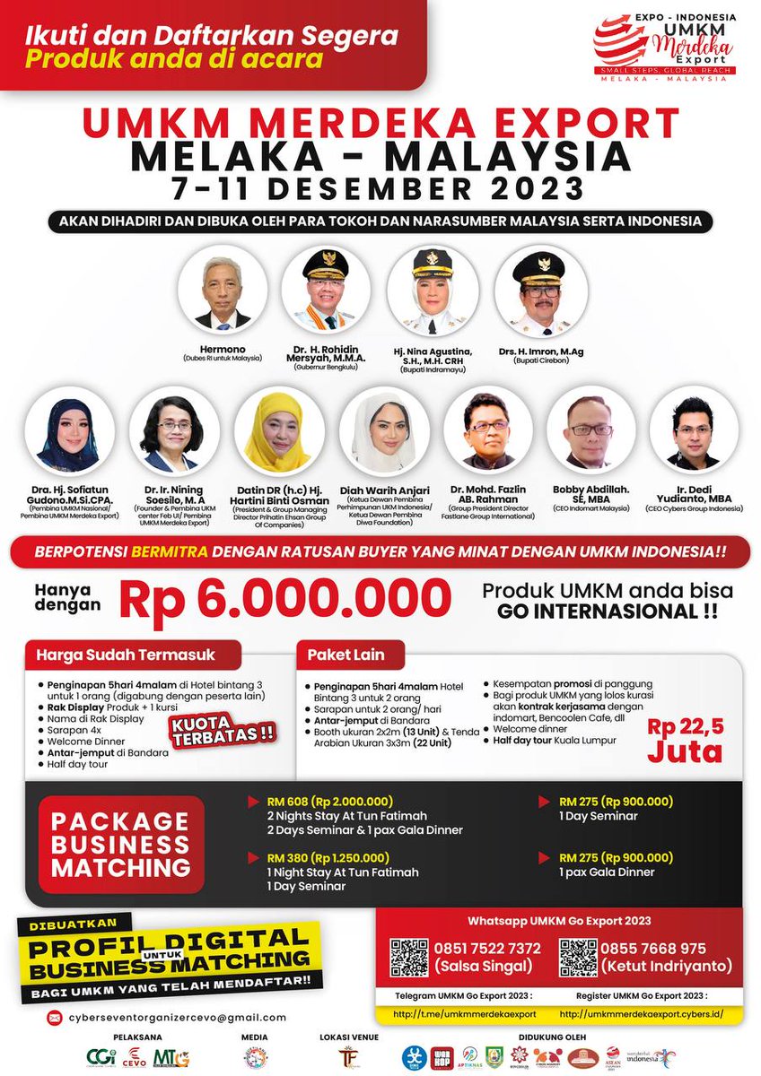 imnyanii's tweet photo. EXPO - INDONESIA
SMALL STEPS GLOBAL REACH 

UMKM Merdeka Export 2023 adalah sebuah inisiatif yang mendorong pengembangan bisnis lokal menjadi global. 

@CybersEventCEVO https://t.co/Etl6jrtqTC