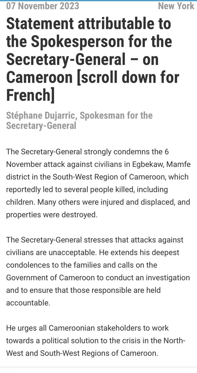 pabiedu1's tweet photo. Insanity! @antonioguterres wants the #terorrist gov’t of #Biya to investigate the #CrimesAgainstHumanity she committed in #Ambazonia. 
@AlMissionUN 
@swiss_un 
@Chinamission2un 
@RussiaUN 
@Brazil_UN_NY 
@OnuGabon 
@USAmbUN 
@UKUN_NewYork 
@ghanamissionun 
@JapanMissionUN 
@USUN https://t.co/pmjmxpqTws