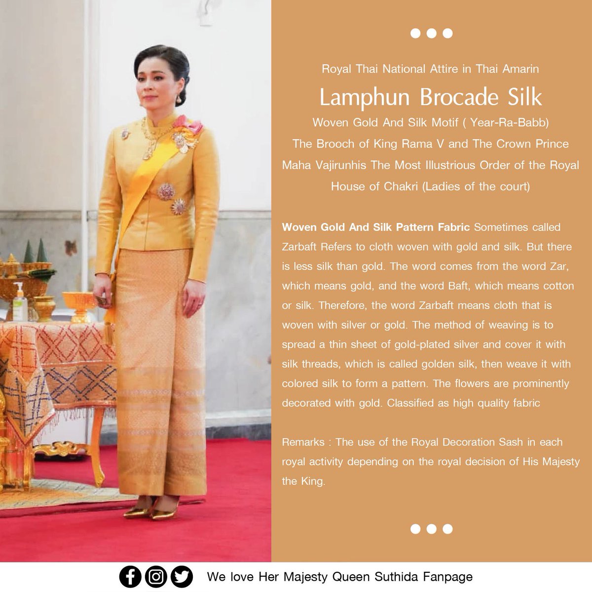 Hermajesty2521's tweet photo. พระราชินีสุทิดา ทรงฉลองพระองค์ไทยอมรินทร์ พระภูษายกดอกลำพูน ลายเยียรบับเล็กทรงเข็มกลัดพระบรมสาทิสลักษณ์รัชกาลที่๕ และพระรูป สมเด็จพระบรมโอรสาธิราช เจ้าฟ้ามหาวชิรุณหิศ สยามมกุฎราชกุมาร ทรงสายสะพายเครื่องขัตติยราชอิสริยาภรณ์อันมีเกียรติคุณรุ่งเรืองยิ่งมหาจักรีบรมราชวงศ์ https://t.co/H4Ylzhn7kQ