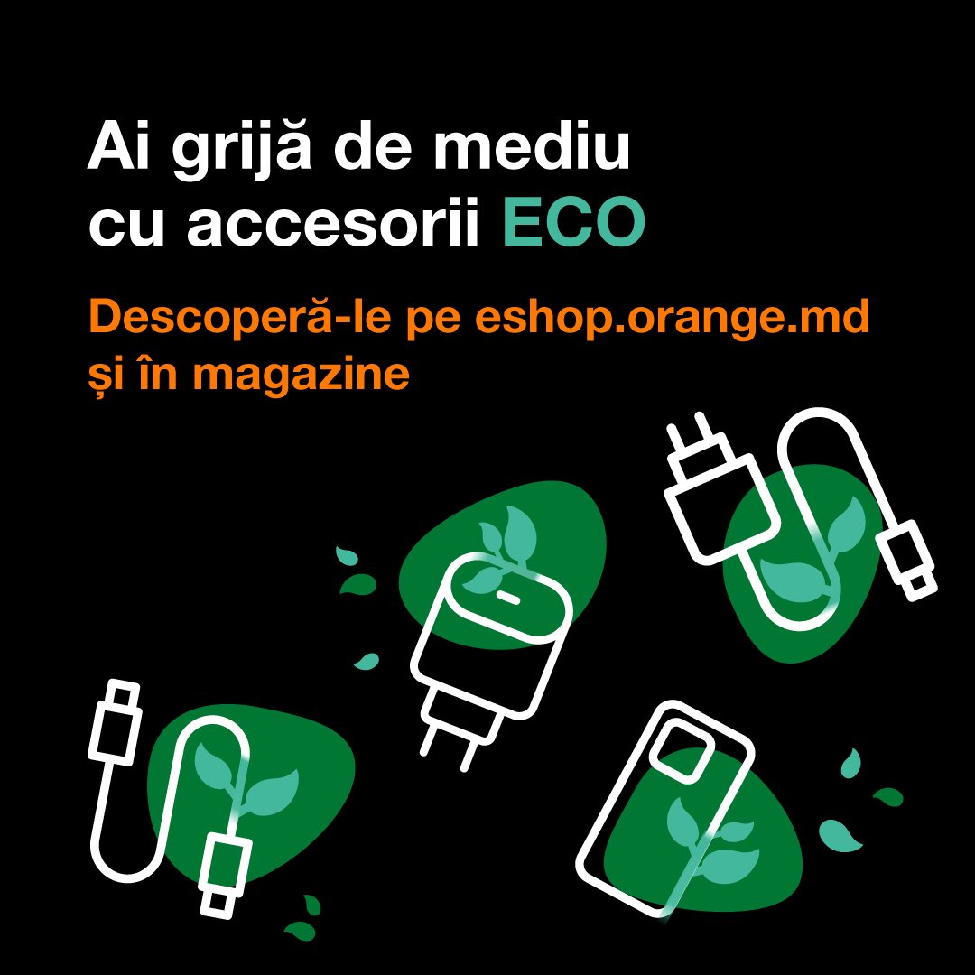 🧡 La Orange poți găsi cele mai diverse accesorii 🌱 prietenoase cu mediul. ♻️ Alege cabluri, huse, încărcătoare, suporturi auto, baterii sau genți din gama eco și hai să contribuim împreună la un viitor mai verde. omd.md/tw_eco