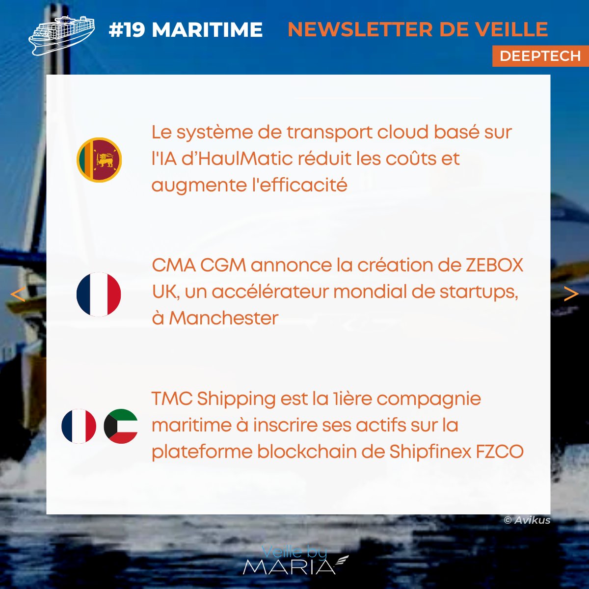 ConseilMaria's tweet photo. La #veille by MARIA vous partage sa sélection d'actualités du secteur #maritime

Accédez à la dernière newsletter gratuite en version intégrale  👉🏻 https://t.co/XCCv6GFoZI https://t.co/0vIZo8sioO