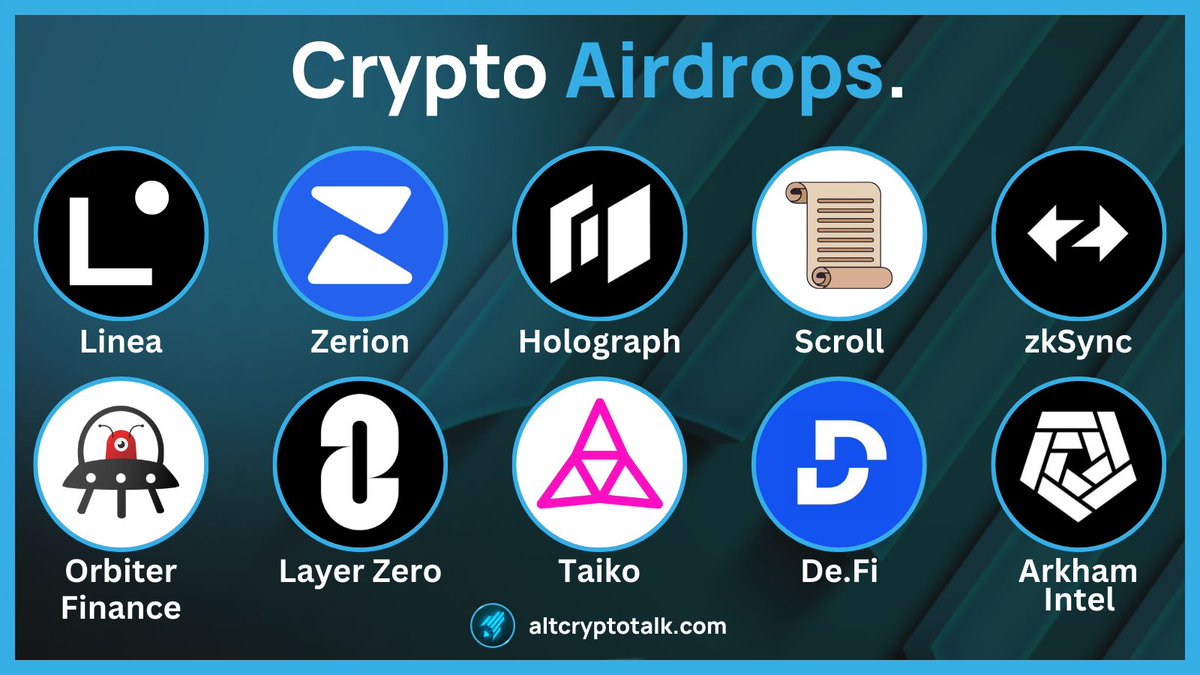 AltCryptoGems's tweet photo. Here Are 10 Crypto Airdrops to Farm:

#Linea #Zerion #Holograph #Scroll #zkSync 
#OrbiterFinance #LayerZero #Taiko #DeDotFi #ArkhamIntel

All Tutorials can be found on my YouTube Channel: https://t.co/eM8698AJGc https://t.co/8AcvOeuJFC