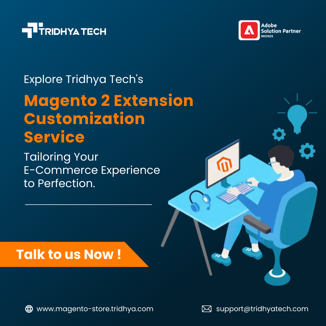 TridhyaT's tweet photo. Level up your e-commerce with Tridhya Tech's custom Magento 2 extensions. 

Tailor your online store to perfection and unleash its full potential with our expert solutions. 

Visit: https://t.co/wOlXduRenc

#TridhyaTech #Magento2 #Ecommerce #Customization #DigitalTransformation https://t.co/eZEmQofgaW