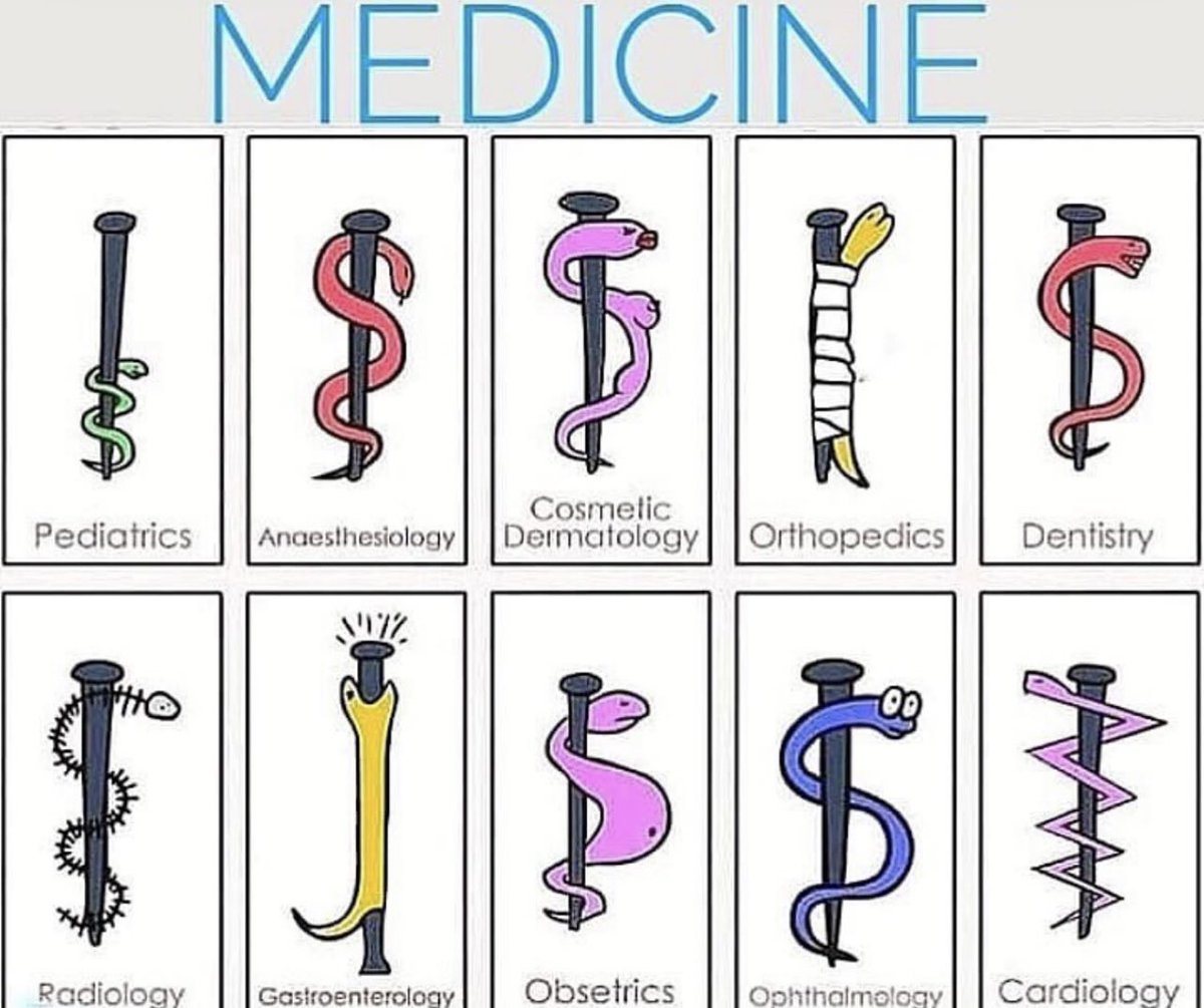 drkeithsiau's tweet image. A visual representation of medical specialities 😅 🩺🐍