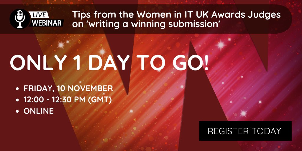 Join us for a 30 minute live webinar this Friday, 10th November, that is designed specifically to get expert advice and tips directly from the UK Women in IT judges on ‘how to write a winning submission’ for the 2024 Awards!

Register your place 👉
events.diversityq.com/EN/WITSummit_A…