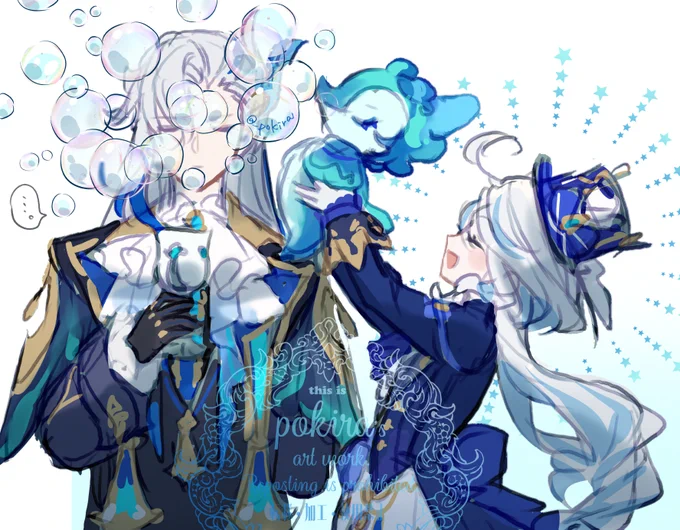 待機中のフリーナ様、隣の人に無邪気に泡攻撃するので笑ってしまう#hoyocreators #GenshinImpact 