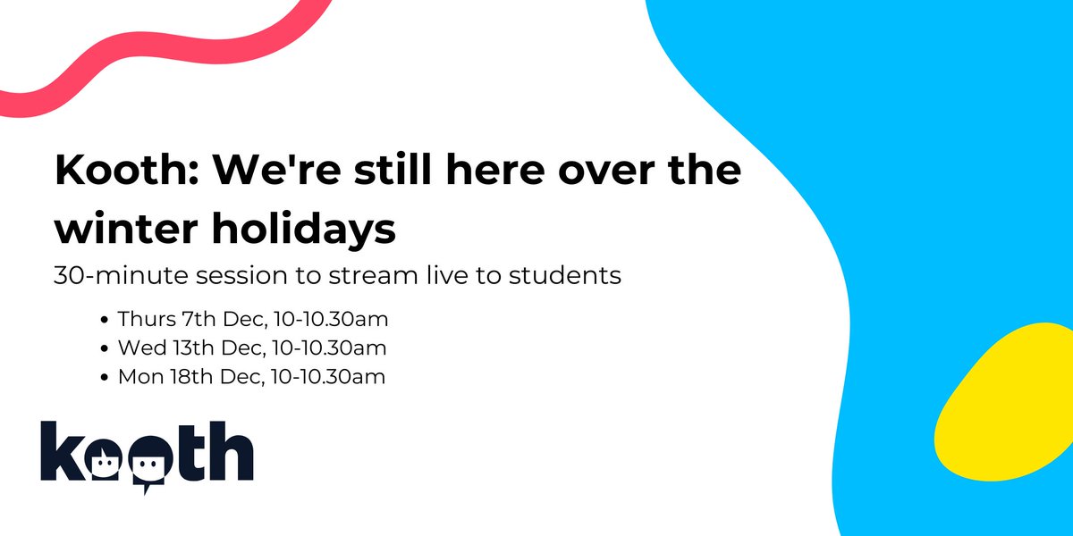 Emily Roberts (@emily_kooth) on Twitter photo In December we're hosting a series of webinars for young people in the #NorthWest to learn more about Kooth.
If you would like to sign your class up, please DM me or email KEL@kooth.com
#cheshire #warrington #halton #sthelens #sefton #wirral #liverpool #cumbria #knowsley In December we're hosting a series of webinars for young people in the #NorthWest to learn more about Kooth.
If you would like to sign your class up, please DM me or email KEL@kooth.com
#cheshire #warrington #halton #sthelens #sefton #wirral #liverpool #cumbria #knowsley