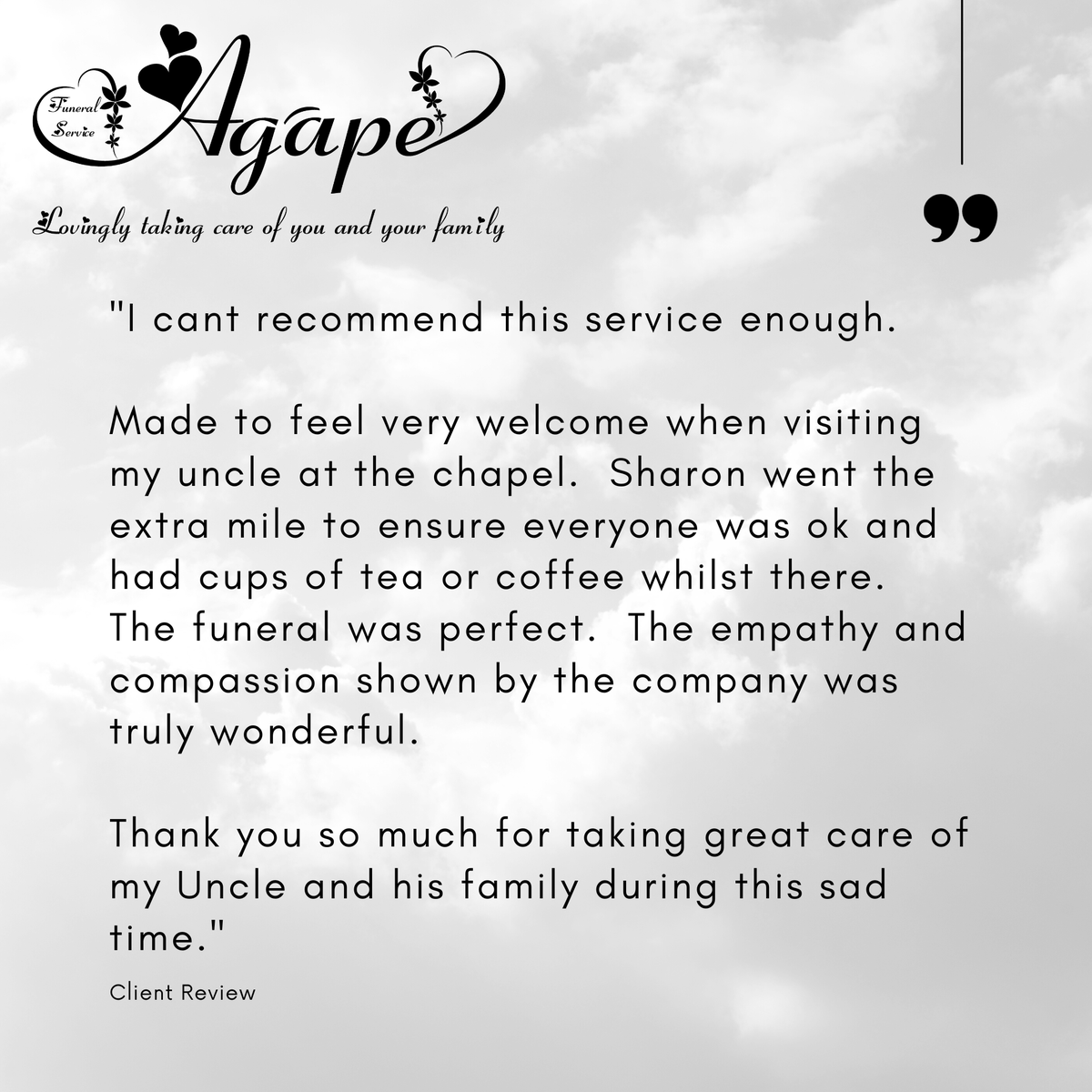 AgapeFuneralSer's tweet photo. Reflecting on the beautiful words of a family we had the privilege of supporting in 2020. At Agápe Funeral Service, we're dedicated to providing the utmost care to all families during their time of loss.
#SupportingFamilies #CaringService #AgápeFuneralService💙 https://t.co/MlBWvI3oHe