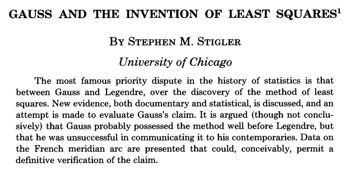 rlmcelreath's tweet photo. When I wrote my stats book of course I wanted to cite Gauss (1809) for least squares. Which sent me down a rabbit hole terminating in trying to remember my high school Latin. As usual Stigler has a useful summary, including importance of Laplace. https://t.co/4YLQCkDwTZ https://t.co/6M6m5ILTc1