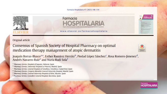 farm_hosp's tweet photo. Consensus of Spanish Society of Hospital Pharmacy
@sefh_ on optimal medication therapy management of atopic dermatitis @gteii_sefh #RevistaFarmaciaHospitalaria #HospitalPharmacy https://t.co/TYXR1MA1ul https://t.co/qsAvAEWP7K