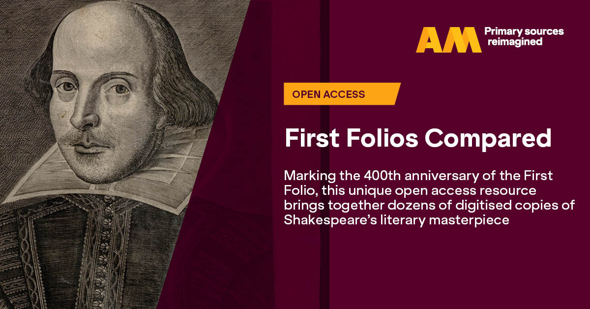 AdamMatthewGrp's tweet photo. To celebrate #Folio400, we've introduced lesson plans to our open-access resource, #FirstFoliosCompared. Created by Emma Smith @OldFortunatus, they support the teaching of the #FirstFolio to both school age and undergraduate students, amplifying the resource's educational impact. https://t.co/aWmt5AzkKI