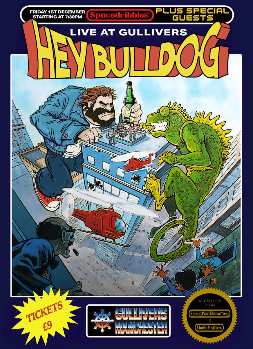 ⚡️Friday 1st December⚡️
We play <a href="/gulliverspub/">Gullivers</a> 
W/ <a href="/SpringfieldEl/">Springfield Elementary</a> 
<a href="/Thebepositives/">The Be Positives</a> 
Adv tickets on sale now!
ticketweb.uk/event/hey-bull…
Outstanding artwork 😍by #spacedribbles