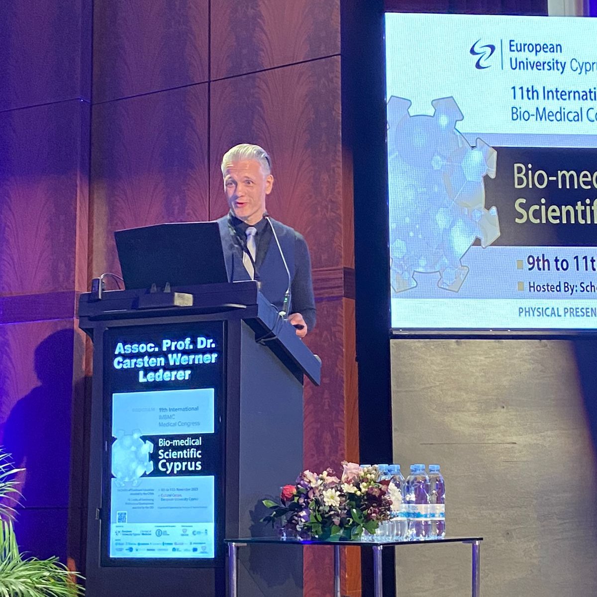 LedererCarsten's tweet photo. Enjoying the great European University Cyprus IMBMC Conference and presenting our gene editing work at the The Cyprus Institute of Neurology &amp; Genetics!  Also find Basma Naiisseh, Florentia Romanou, Mikaella Kontopoulou and Sevgi Özkaramehmet to discuss their excellent posters! https://t.co/qQqpeDDF1m