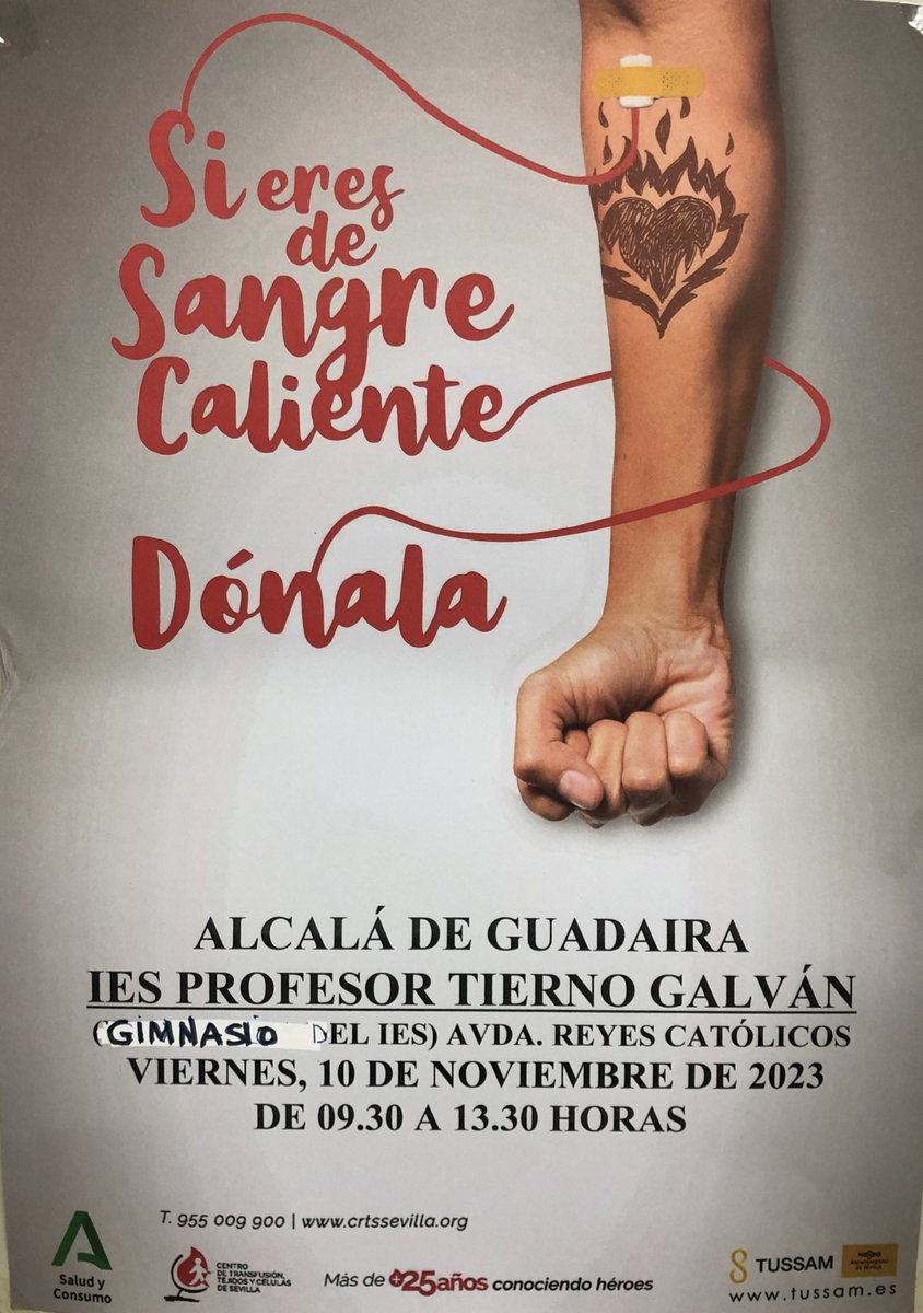 Donación de sangre y médula ósea en el <a href="/iesptg/">IES Tierno Galván</a> este viernes a partir de las 9:30, #donasangre #donavida #fundacionjosepcarreras #imparablescontralaleucemia