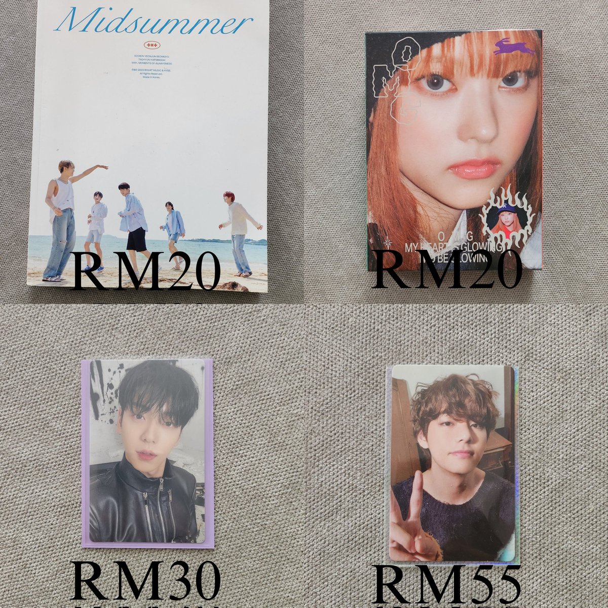 binniestarshop's tweet photo. WTS TXT, BTS, &amp; NewJeans Items

Price range from RM 3-55 based on the pictures.

🎀 Local postage RM10 (WM) and  RM15 (EM)
🎀 Comment or DM to claim (do comment after DM, worry if it's not popping out in my notication)

#pasartxt #pasarNewJeans #pasarBts #taehyung #soobin #haerin https://t.co/SiRDgYbYij