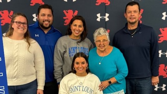 SaintViatorHS's tweet photo. Congrats to the Lions who committed to collegiate athletics at yesterday's  #SigningDay ceremony! 
🏀 Mia Bergstrom @SLU_Official 
⚽️ Taylor Brackett @cwru 
⚽️ Cristobal Carranza @earlham1847 
🥍 Kacper Gwizdz @LewisUniversity 
⚾️ Bryan Hatch @ValpoU 

🔗- https://t.co/NKDI3131yA https://t.co/X70gxCJo0o