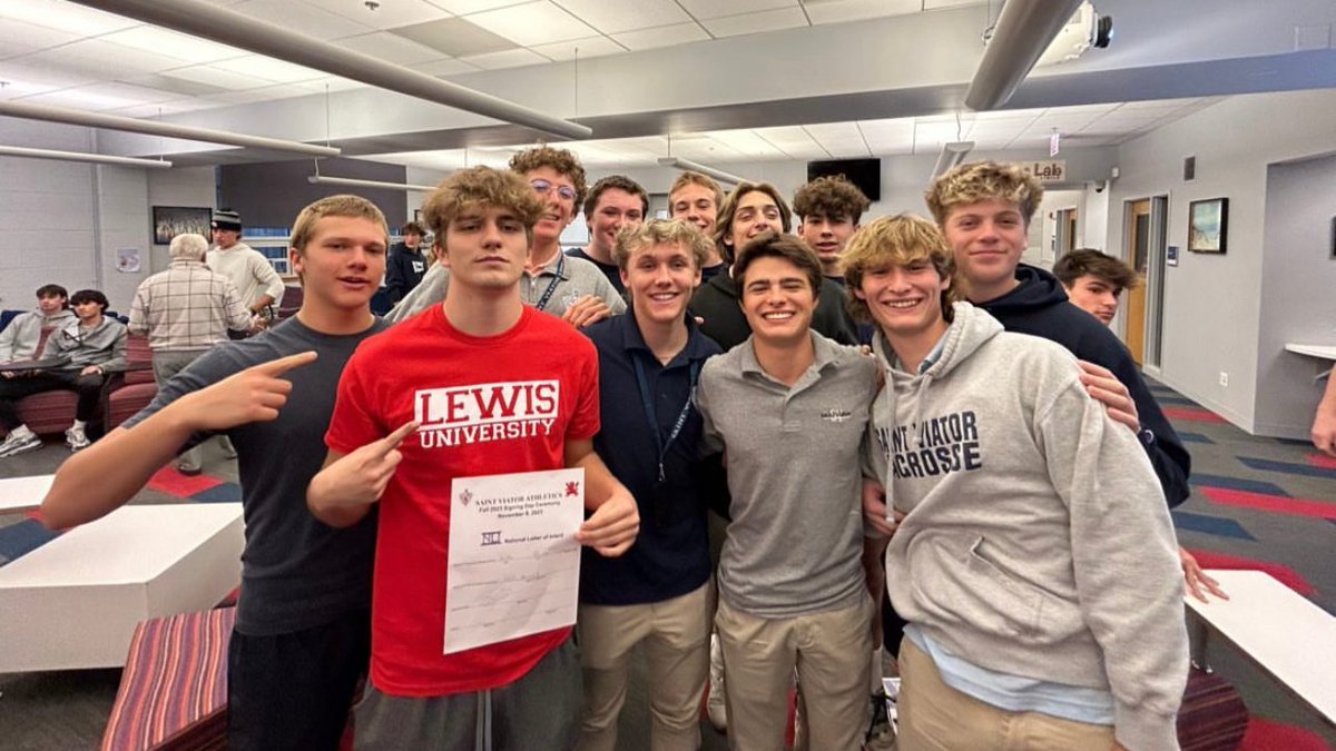 SaintViatorHS's tweet photo. Congrats to the Lions who committed to collegiate athletics at yesterday's  #SigningDay ceremony! 
🏀 Mia Bergstrom @SLU_Official 
⚽️ Taylor Brackett @cwru 
⚽️ Cristobal Carranza @earlham1847 
🥍 Kacper Gwizdz @LewisUniversity 
⚾️ Bryan Hatch @ValpoU 

🔗- https://t.co/NKDI3131yA https://t.co/X70gxCJo0o