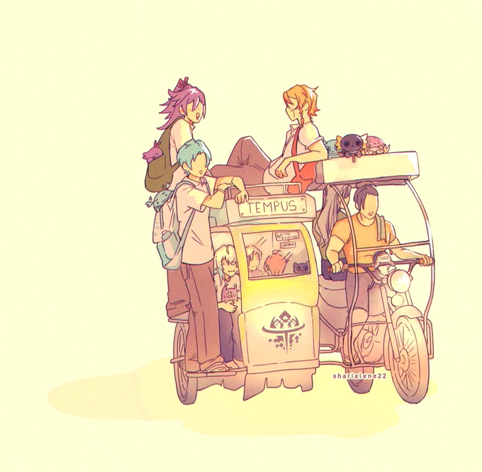 Felt like drawing the boys riding in one of our modes of transportation for funsies#holoTEMPUS #WorkofAlt #ArtXel #PIHAKKASSO #JosuijiArt #FlayonsCrayons #Bettelful 