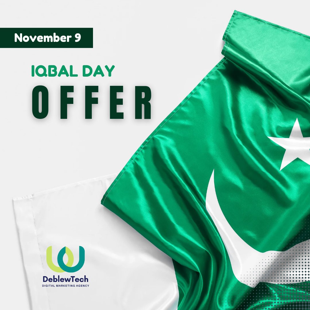 DeblewTech's tweet photo. 🎉 Celebrate Iqbal Day with us! 🇵🇰 Today,in honor of Allama Iqbal, we're offering a special deal.Get a 20% discount on our services when you mention Iqbal Day.Let's inspire your digital dreams and create a better tomorrow together. Contact us now to avail of this exclusive offer! https://t.co/v6WqeCx0DQ