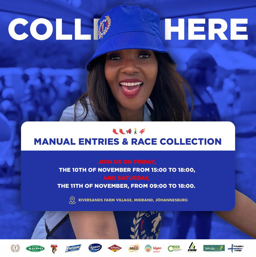 ChillieRunners's tweet image. Online Entries Are Officially Closed!📣

‼️Manual Entries 📍 Riversands Farm
‼️Friday~ 10th of November from 15:00 to 18:00
‼️Saturday ~11th of November, from 09:00 to 18:00. 

See you there!

#ManualEntries #RaceCollection #ChillieRunners10km