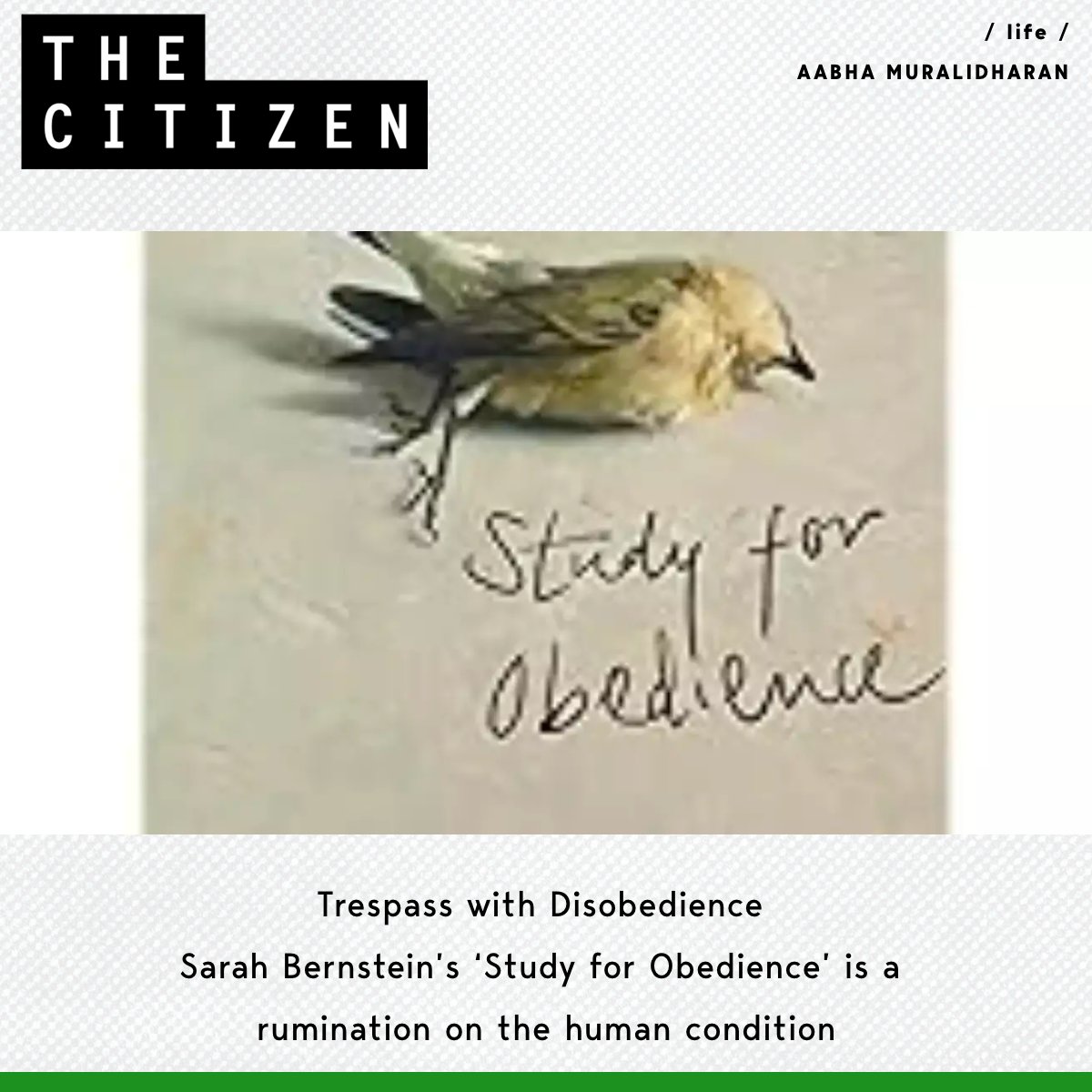 ‘Study for Obedience’ opens with a disturbing and compelling statement.

AABHA MURALIDHARAN reviews the book by Sarah Bernstein:

Read the full report here:  bit.ly/3so3e7P

#BookReview #StudyforObedience