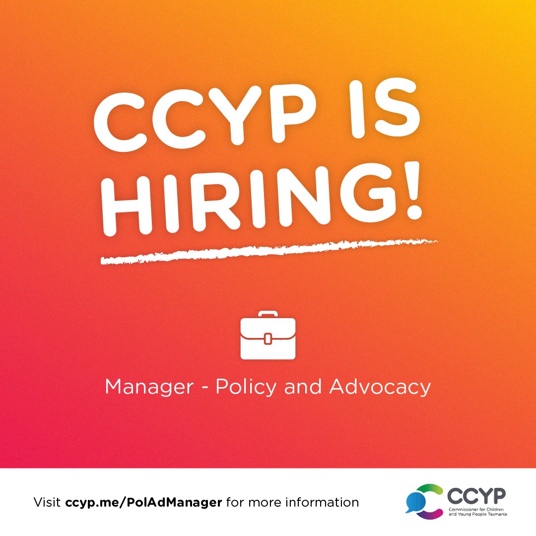 Child_Comm_Tas's tweet photo. The Commissioner is looking for a Policy and Advocacy Manager to join the CCYP team!

Applications close Sunday 19 November 2023.

https://t.co/1mg3sBjdDh

We look forward to hearing from you! https://t.co/rlGb5Zx8HC