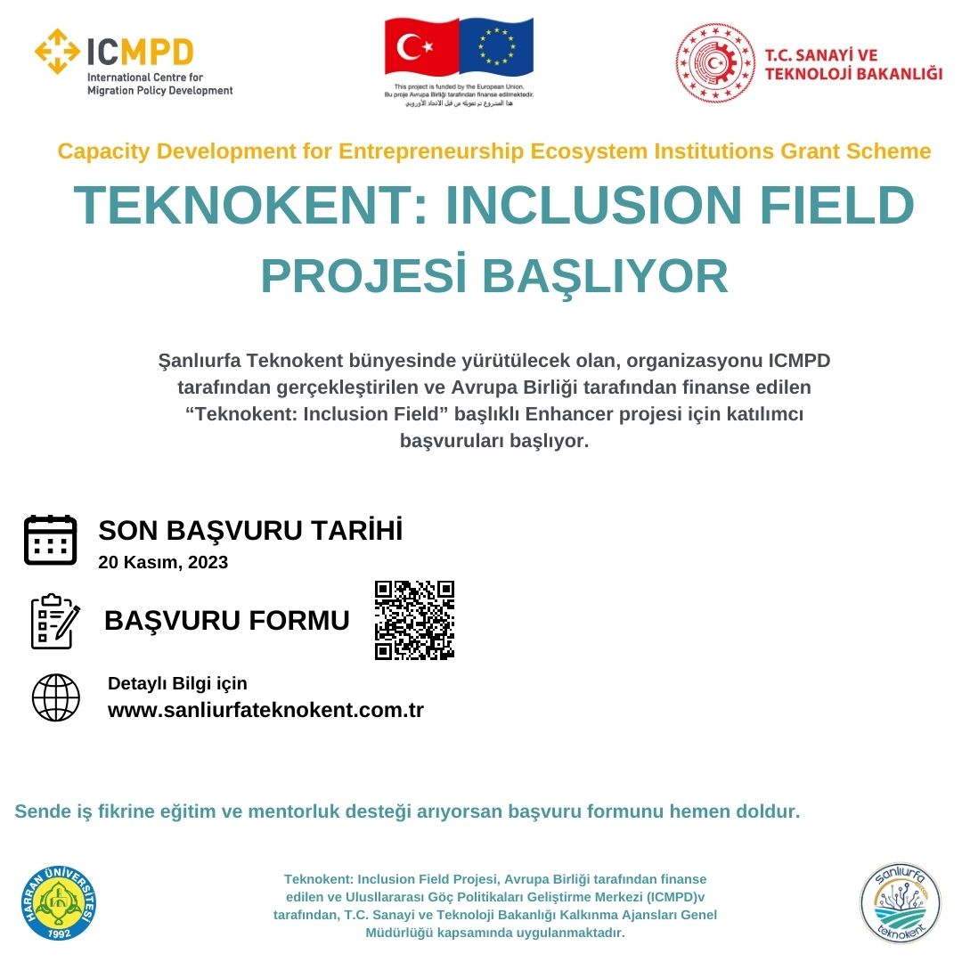 teknokenturfa's tweet photo. Girişimci adayları aranıyor🚀 iş fikrine eğitim ve mentörlük desteği arıyorsan başvuru formunu hemen doldur 🤩

Girişimcilik ekosisteminin geliştirilmesi ve güçlendirilmesi adına yürütücüsü olduğumuz projemizin başvurularını almaya devam ediyoruz😊👏🏻
Organizasyonu ICMPD tarafından gerçekleştirilen ve Avrupa Birliği tarafından finanse edilen “Teknokent: Inclusion Field” başlıklı Enhancer projesi için katılımcı son başvuru tarihi 20.11.2023

Başvuru linki : https://t.co/9HQoagvtEr

@UrfaValiligi @hasansildak @sanliurfabld @zabeyazgul @Feritdagdeviren @hrumedya @mtahirgulluoglu @berkan_aydilek @sanliurfaosb @Os_Oktay @sanliurfatso @mdoganyetim @serhatkrd @mehmetkayastb @gap_idaresi @Kadirrtoru @serkanelmas @alikocakogluu @ICMPD
