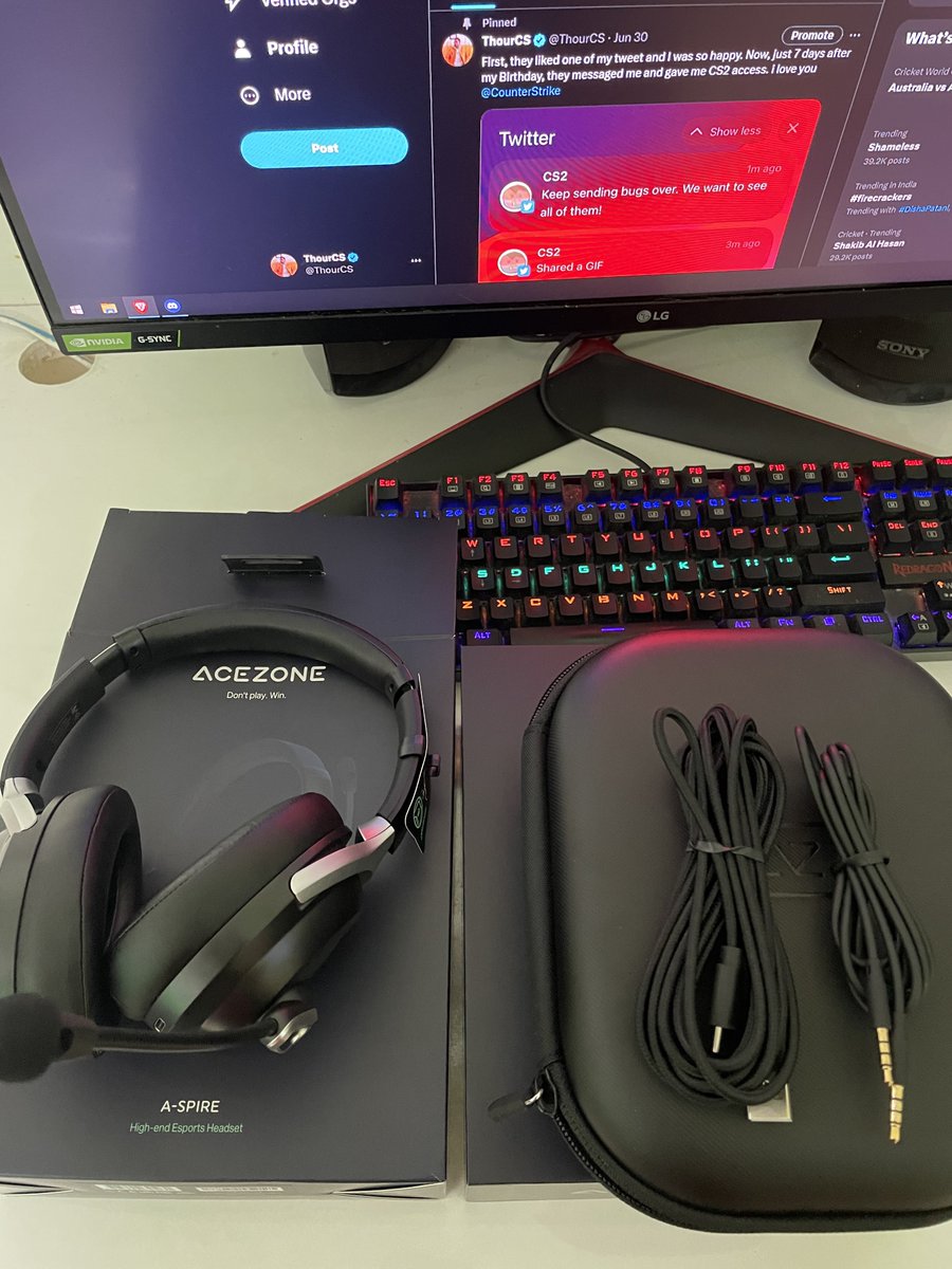 ThourCS2's tweet photo. After using the @acezoneio's A-Spire Headset for 2 days, I can share my honest opinion and experience, particularly with CS2.

Here are some key topics that I will be discussing.
- Box and the Unboxing
- Headset Build Quality
- Sound Experience
- Microphone
- AceZone Mobile App

📦 The Box and Unboxing
- iPhone-like Unboxing experience (Premium)
- In the box, comes a black carry case, which makes it easy to carry them around
- Three options to connect: USB-C, Bluetooth, and Analog (3.5mm)

🦾 Headset Quality
- It's a nearly 270g headset with a very comfortable earpad
- Black + Silver Design with strong material
- Comfort Level is 4.5/5 and you can game for hours
- The only issue I felt was the clicky buttons on the headset, I prefer silent buttons

🔊 Sound Experience in CS2 -

Previously Used Headsets:
- Logitech G331
- Logitech G431
- Razer Kraken V3
- Razer BlackShark V2
- Razer Hammerhead V2 (Earphones)
- HyperX Cloud II

A-Spire has the best Active Noise Cancellation (ANC) out of all I used. I live in a city with traffic nearby and couldn't hear anything when I put these on.

Now coming to CS2, they have a custom preset for CS2 in their mobile App which enhances the experience
It picks up the footsteps from miles ahead. Someone literally called me a waller when I was sharing my audio cues while spectating.

It will be fair enough to never compare any headsets currently available with these. It's way ahead.

🎙️ Microphone -
- I have a Condenser Microphone with a Pop Filter that I was using for my videos and guess what, The headset's microphone is somehow much better than my condenser mic.
- For some reason, it still picks up the traffic sound when I am speaking, and doesn't pick up any room environment sound at all.
-I have literally removed the Condenser Mic from my desk.
- You can also just lift the mic to mute it, easy.

📱 Mobile App -
I can share my iOS experience with their mobile app. It's easy to connect your headsets with the App, with one click.

Once they are connected, it shows you various options:
- Equalizer
- Active Noise Cancellation
- Transparency
- ANC Modes

They have custom equalizer settings for both Gaming and Music. For Gaming, I use Counter-Strike 2 preset and for Music I prefer Immersive.

Three ANC Modes are available in the App, you can also change them with a button click on the headset.
- Noise Cancelling
- Transparency
- Off

Anyone who has used Apple's AirPods Pro knows how this works. It's quite similar however the ANC quality is incomparable.

CS2 Audio Setting that I prefer with these headsets:
EQ Profile - Natural
L/R Isolation - 50%
Perspective Correction - Yes

⭐️Overall Rating - 9/10

What I want to be improved:
- I would like a soft button response rather than a clicky one.
- Add more EQ Profiles in the App
- ANC doesn't seem to work on the left side if I rotate my neck towards the right. No issue on the opposite side.