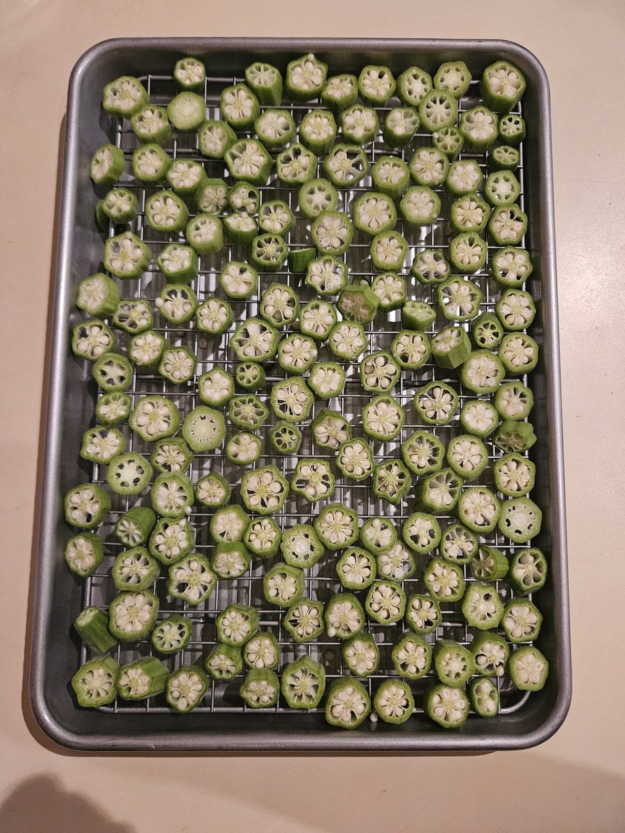 MixtUpMixy's tweet photo. I'm making #okra for the first time ๐
Dried it overnight to get rid of the slime, and will pan fry it with jalapenos, onions, and garlic. Wish me luck ๐
#ComputeCanCook https://t.co/LRe82P8KcK