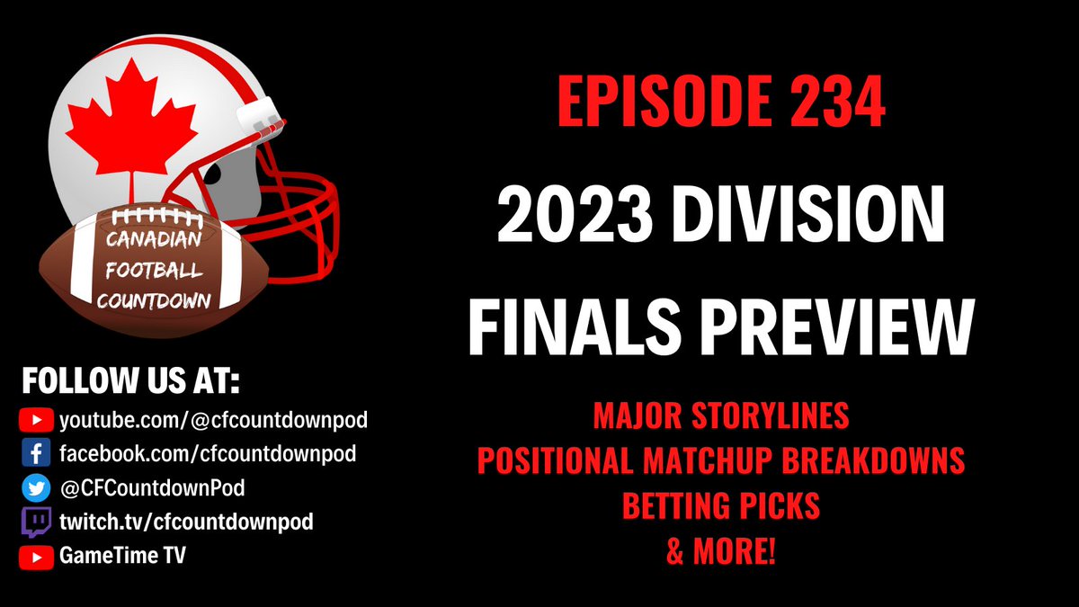 cfcountdownpod's tweet photo. 🚨 NEW EPISODE🚨

We preview the 2023 #CFL Division Finals as we talk major storylines, positional matchups, betting picks, and more!

See 🧵for timestamps

📺: https://t.co/ozg6hq97vZ

🎧: https://t.co/xuJcN2NXnE

Join the CFC Discord: https://t.co/iNI23oi6R1 https://t.co/Dhl8KLzamw