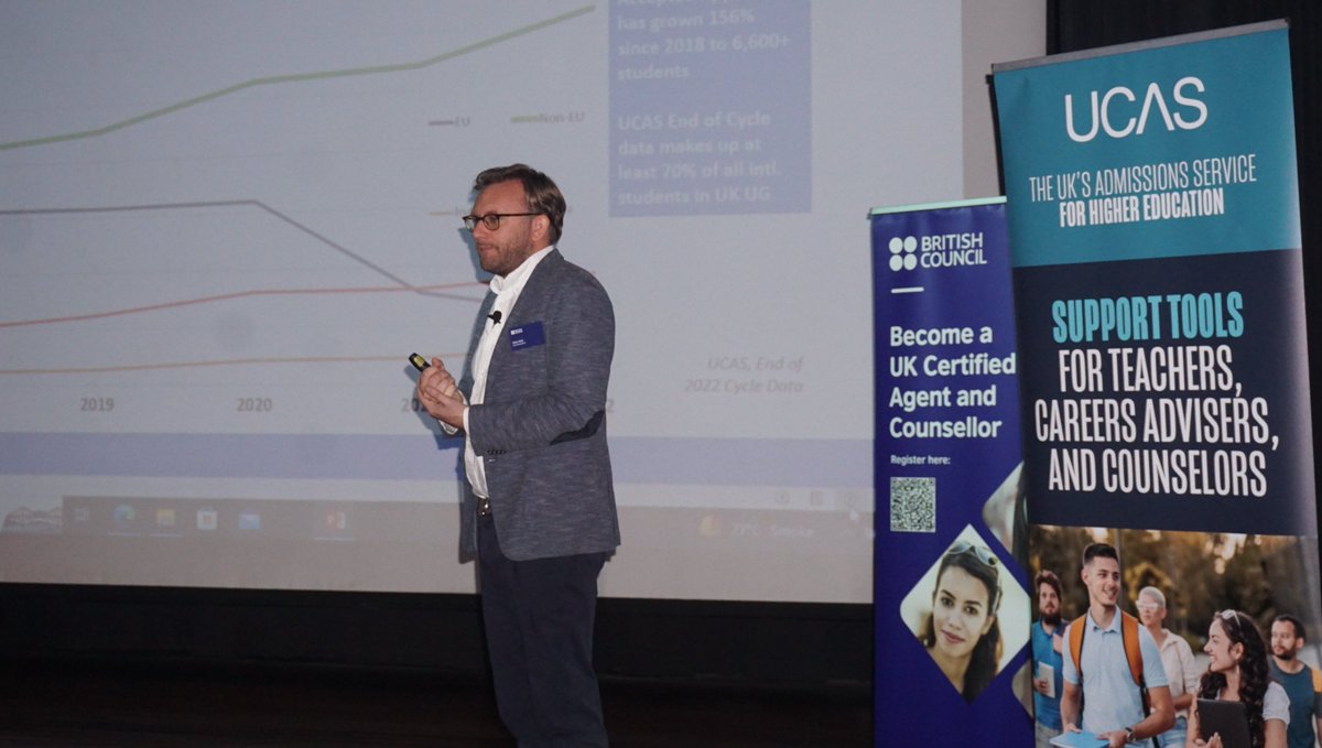 inBritish's tweet photo. Our session for school counsellors, agents and UK HEI representatives, hosted with @ucas_online , gave insights into UK as a study destination, agent and counsellor training suite, 2023 trends, 2024 cycle updates, and updates from @UKVIgovuk . 

#HE #StudyUK #IndiaUKTogether https://t.co/O465eojxIF