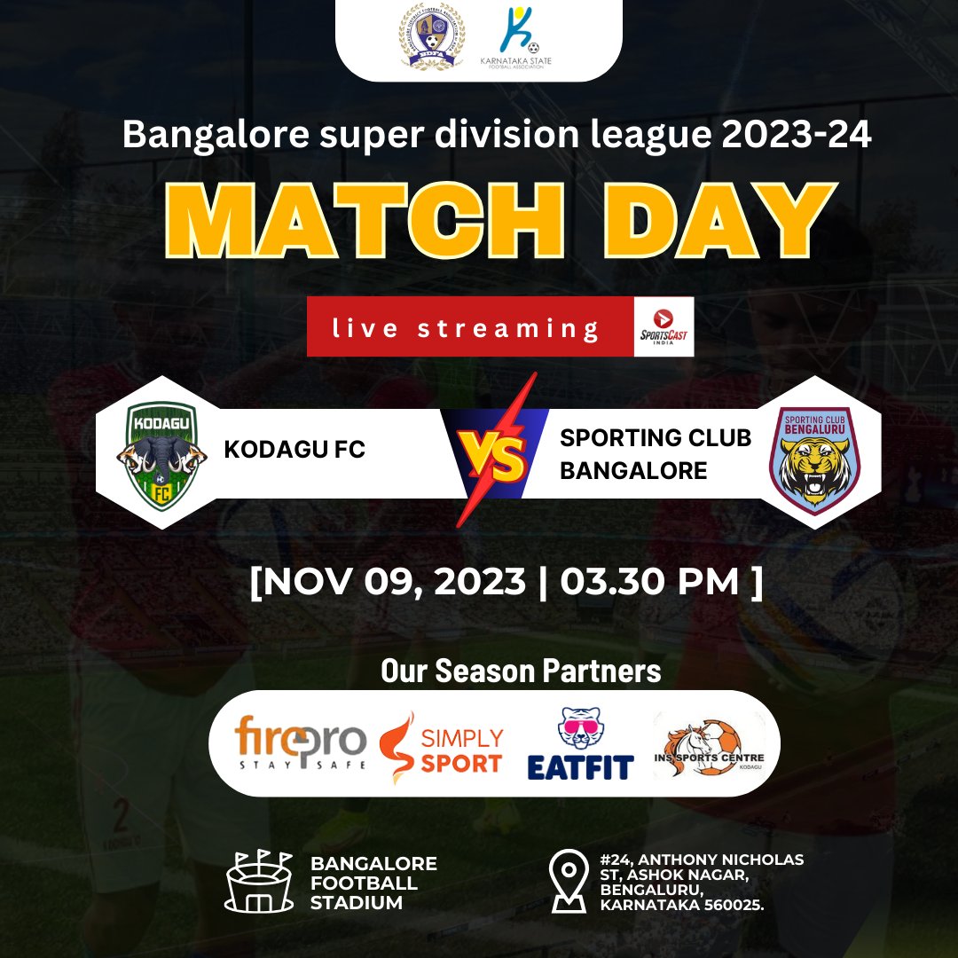 🔥MATCH DAY ALERT🔥

Kodagu FC is ready to take on the field against the reigning champions and current table toppers! 🏆 Last year, they showed us their strength, but this year, we’re coming back stronger. 💪

#KodaguFC #BangaloreSuperDivision #MatchDay