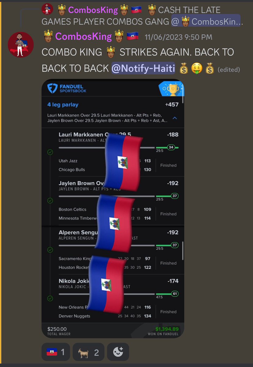 Combos_king's tweet photo. 11/03 11/04 11/05 11/06 (No games on 11/07) 11/8. THE CONSISTENCY IS INSANE. KNOWING THE GAME OF BASKETBALL AND PUTTING IN THE WORK IN THE 🧪. BEEN PROVIDING FREE PICKS TO THE ONES THAT ROCK WITH ME . HERE IS THE LINK TO THE FREE DISCORD https://t.co/6QQwwpBM4d #fanduel #nba https://t.co/DYeacnzKX6