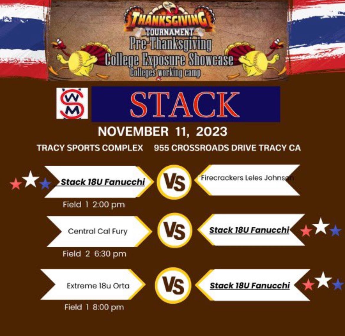 Excited for this weekend in Tracy, CA at Pre-Thanksgiving College Exposure Showcase and camp! Below is our game schedule for this Saturday 11/11 - Sonoma Stack 18U Fanucchi. <a href="/Fanucr2/">Fanucr</a>