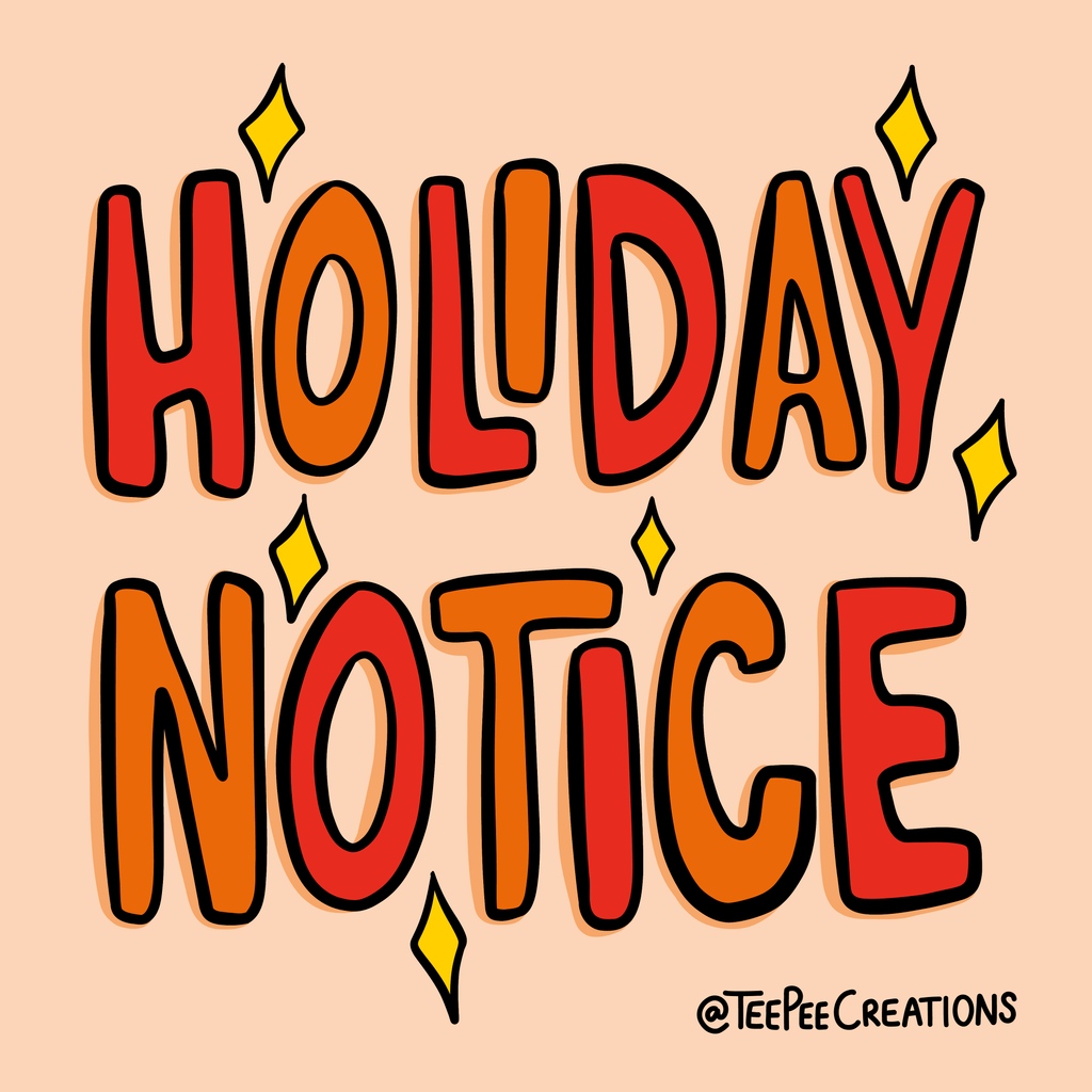 This is just a quick notice to say I am away on holiday from 12th-16th November so if you need anything soon then please get it ordered by 12pm tomorrow so I can ship it before I go away 🧡

#teepeecreations #holiday #notice #announcement