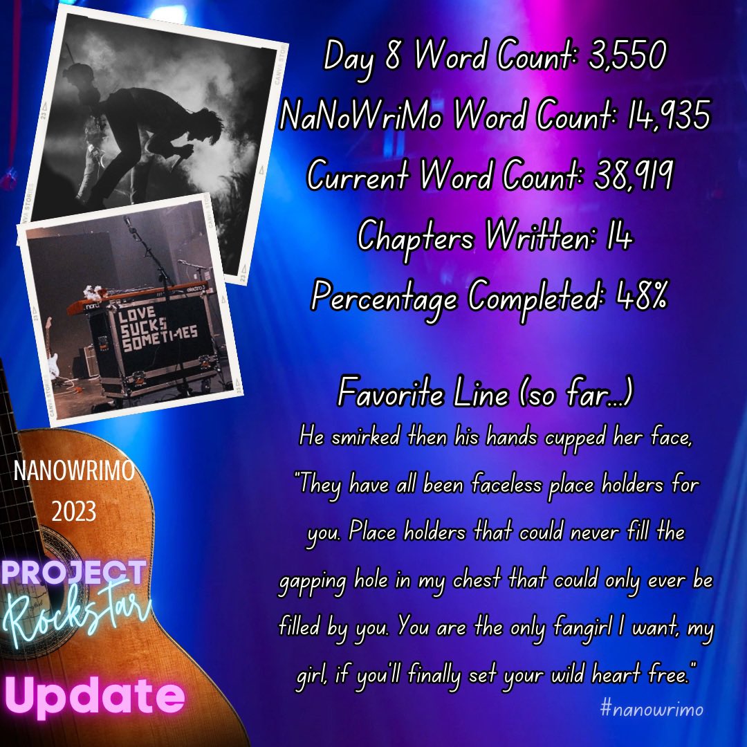 nikkirae_author's tweet photo. Day 8 @nanowrimo update

Yay words! My plan to not be distracted failed by seeing a cute guy reading at Panera Bread. Regardless I did manage to get some words in. 

#nanowrimo #projectrockstar #fangirlseries #writersofinstagram #writerscommunity #writingcommunity https://t.co/XNeHo84A0p