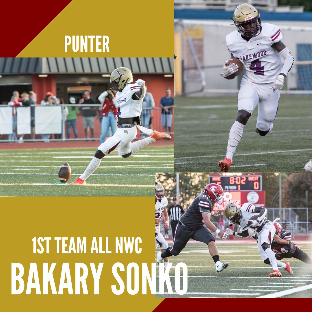 LakewoodCougsFB's tweet photo. Congrats to our All Conference Lakewood Cougars!
Bakary Sonko '25- 1st Team All NWC Punter (9 Punts/355 Yards AVG 39.4Yrds)
Jimmy Conklin '25- 2nd Team All NWC OL & DL (37 tackles & 9 Pancake Blocks)
Ethan Ralston '24- 2nd Team All NWC OL (7 Pancake Blocks)
#GOCOUGS #REAL https://t.co/CcT9KkPmQI