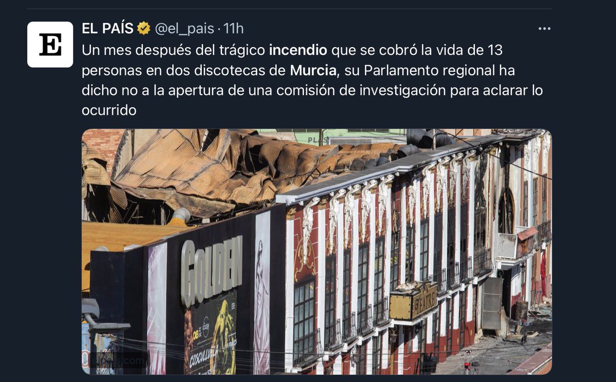 velveluaces's tweet photo. Con la legislación tan desarrollada y los materiales ignífugos q las normas estipulan xa este tipo d locales
¿Cómo es PPosible esto?
Q gran tragedia
Q gran pérdida de vidas
#DomingoTrágico
#Murcia
13 muertos NINGUNEAD@s por #PPVOX #PPOX y su RESOLUCIÓN EN EL PARLAMENTO MURCIANO! https://t.co/0gbZIKsjTz