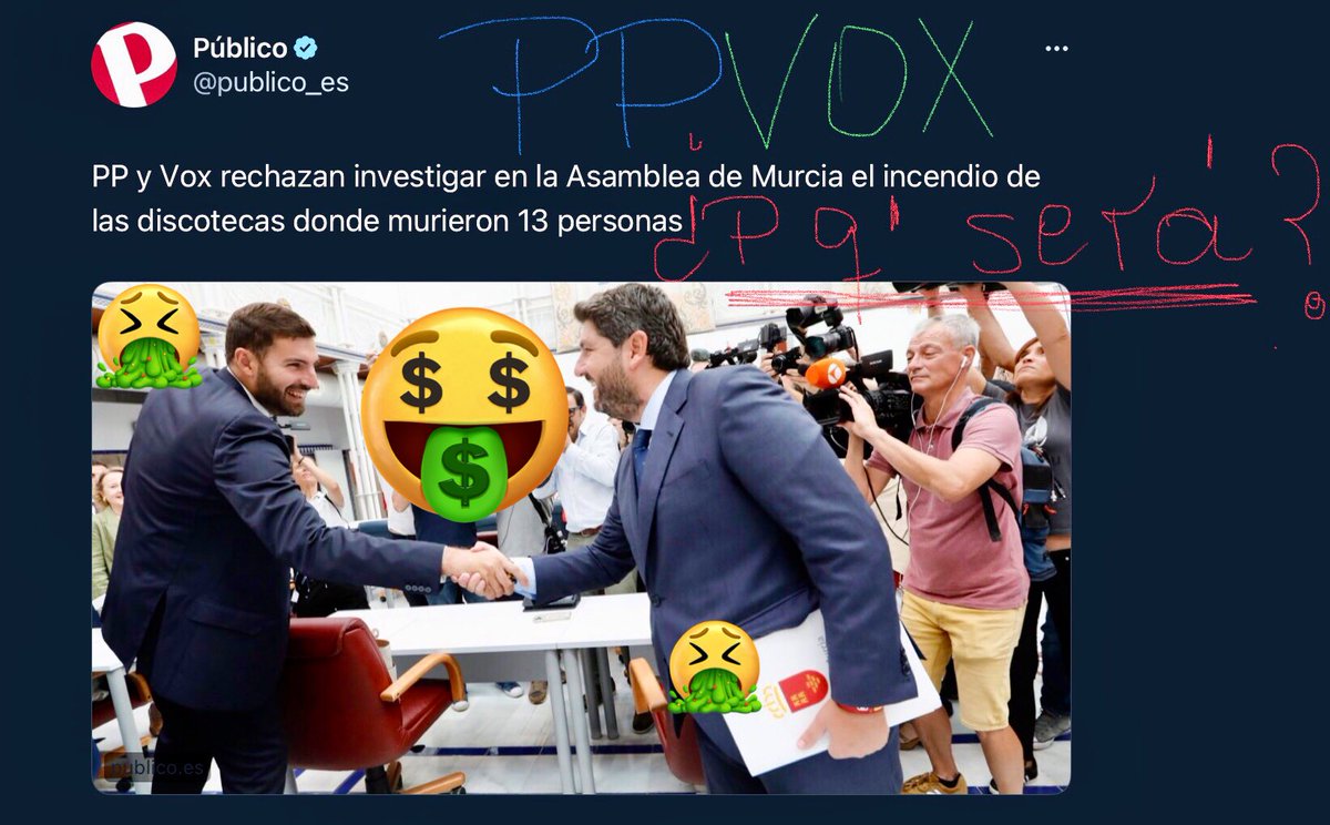 velveluaces's tweet photo. Con la legislación tan desarrollada y los materiales ignífugos q las normas estipulan xa este tipo d locales
¿Cómo es PPosible esto?
Q gran tragedia
Q gran pérdida de vidas
#DomingoTrágico
#Murcia
13 muertos NINGUNEAD@s por #PPVOX #PPOX y su RESOLUCIÓN EN EL PARLAMENTO MURCIANO! https://t.co/0gbZIKsjTz