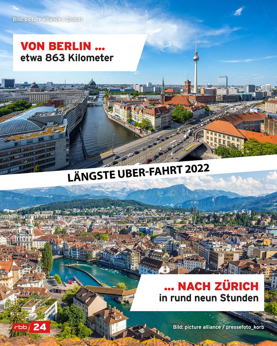 Nicht ins Restaurant, nicht zum #Berghain, sondern: von #Berlin nach #Zürich ... mit einem #Uber! Das ist die längste Fahrt, die ein Fahrer 2022 laut dem Unternehmen machen musste.